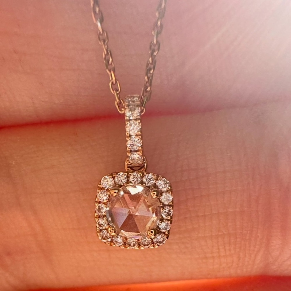 Estate Rose Gold Diamond Pendant Necklace